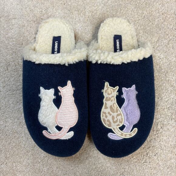Lands' End Women's Sherpa Lined Clog House Slippers Cats Size 8 - Picture 1 of 6